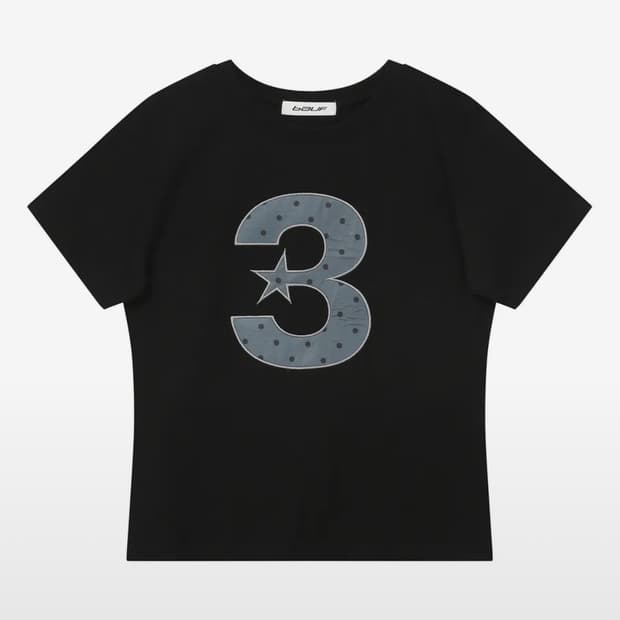 바우프 3 logo 도트 슬림핏 티셔츠 블랙