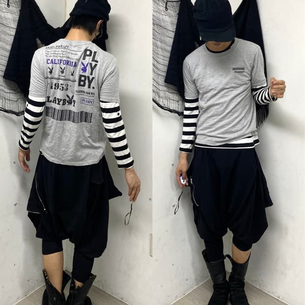 (PlayBoy)Y2K Back Print Grey Tee