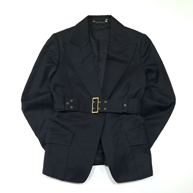 CL169 S 구찌 실크라이닝 벨티드 블레이저