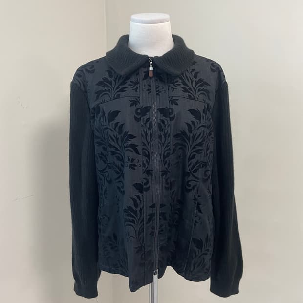 빈티지 오너먼트 패턴 니트 슬리브 집업 자켓 y2k goa 