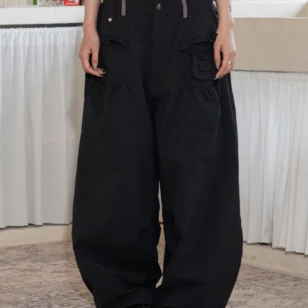 루나키후 사키 프릴 시어서커 와이드 팬츠 (블랙)