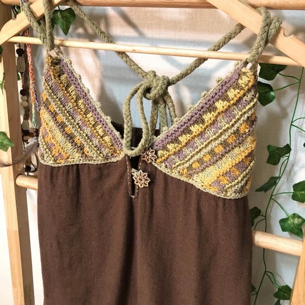 빈티지 히피 모리 크로쉐 패치 포인트 원피스