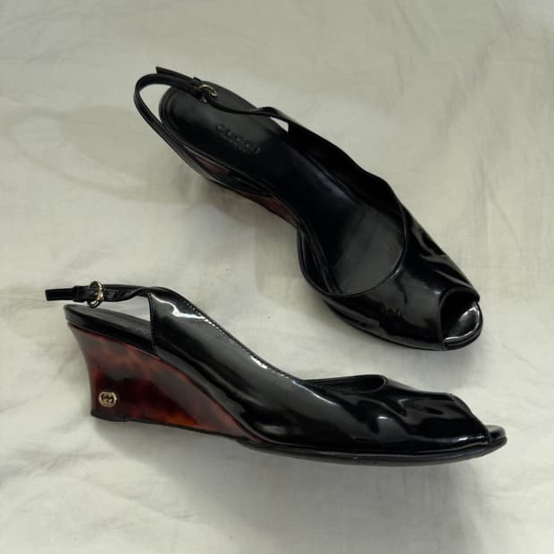 구찌 톰포드기 웨지힐 슬링백 팁 토 샌들