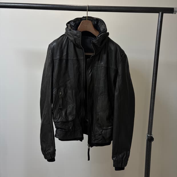 (L) 하이넥 히든 후드 락시크 이탈리아 레더 램스킨 양가죽 자켓