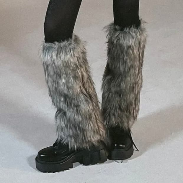 빈티지 퍼 레그워머 그레이