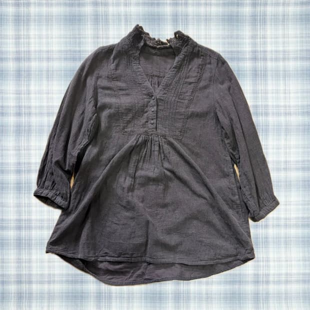 빈티지 브라운 모리걸 프릴 레이스 블라우스