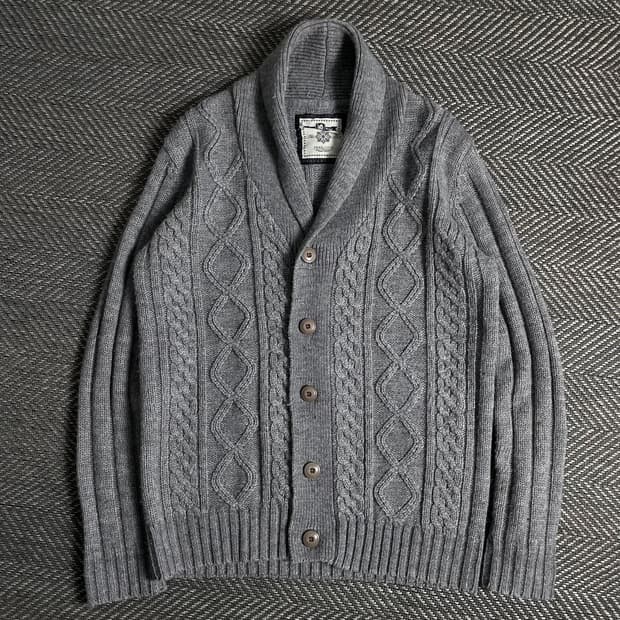 TRAD CLUB 케이블 꽈배기 니트 가디건 그레이o 5074
