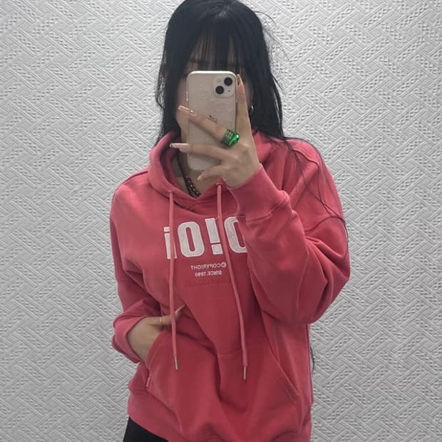 OIOI 오아이오아이 빈티지 Y2K 코랄핑크 후드티 S C08239