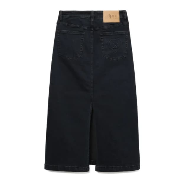 베이프 여성용 에이피 라인  엠보스 언워시드 데님 맥시 스커트