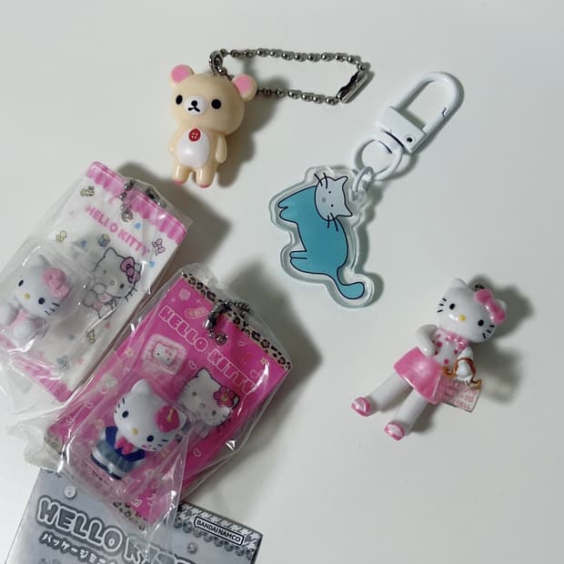 5종 일괄 산리오 베이비 키티 미니어쳐 가챠 롱다리 키티 스트랩 리락쿠마