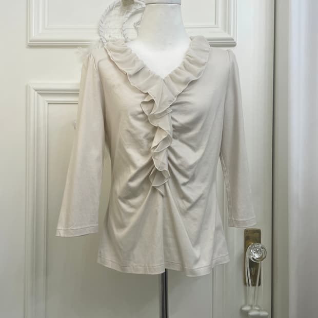 KUMIKYOKU stone beige ruffle point puff