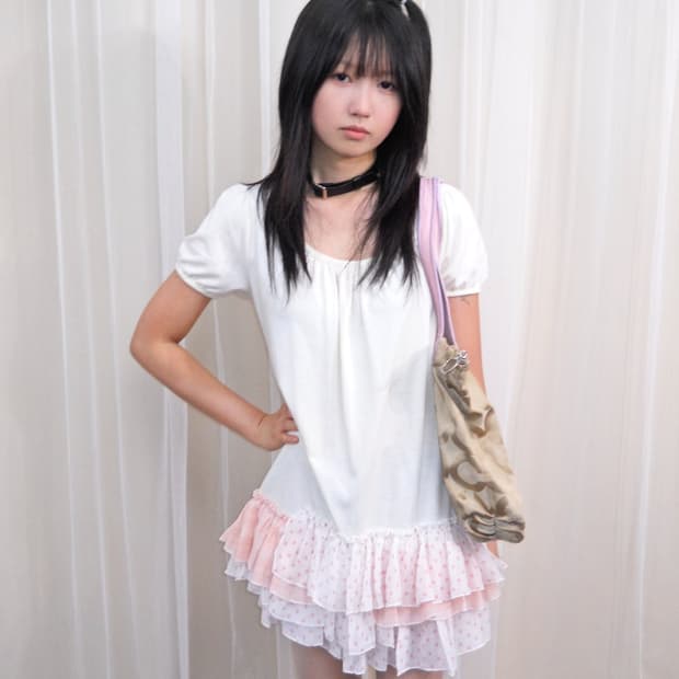 F OLIVE des OLIVE 올리브데올리브 캉캉 프릴 탑