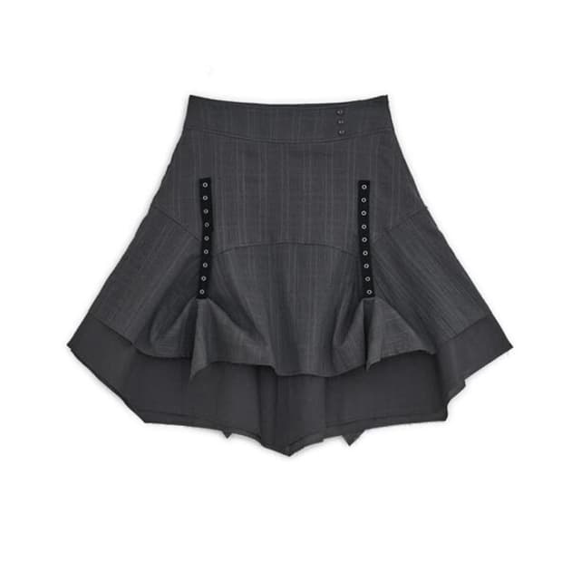 Strap layered midi skirt (Charcoal)