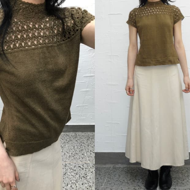 mocha crochet knit top