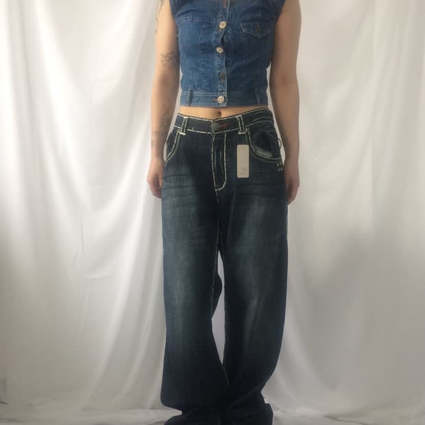 Ribbon point denim sleeveless