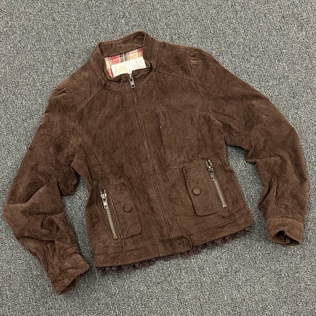 OS)LIZLISA 빈티지 여성 브라운 레이스 레이어드 자켓