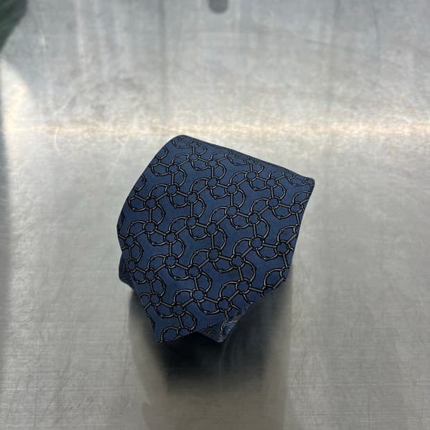 에르메스 빈티지 넥타이 블루 체인 패턴 7.8cm