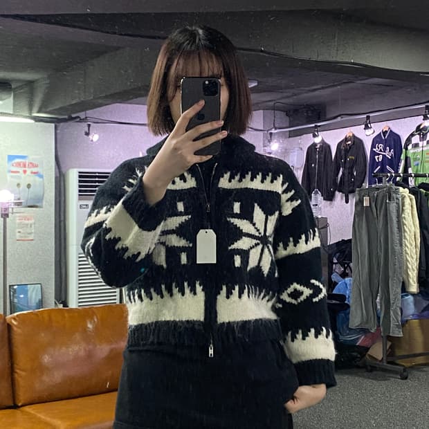 Vtg 울 패턴 니트 집업 B2833