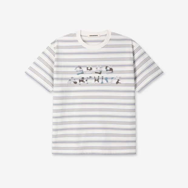 9999아카이브 Grunge Bone Logo Stripe T