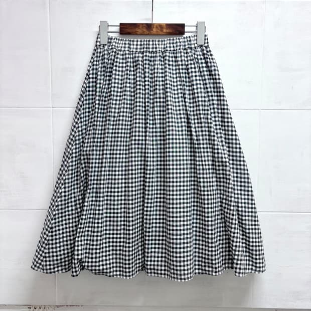 코튼 깅엄 체크 모리걸 미디 스커트 JPN
