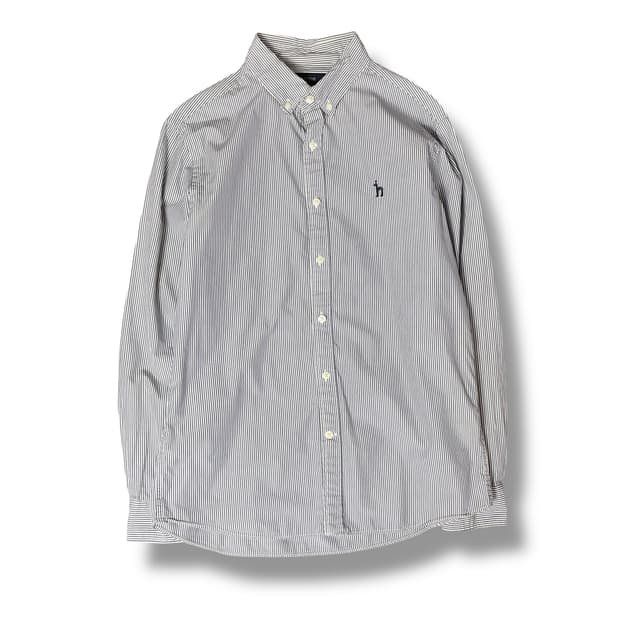 헤지스 네이비 로고 스트라이프 셔츠 100