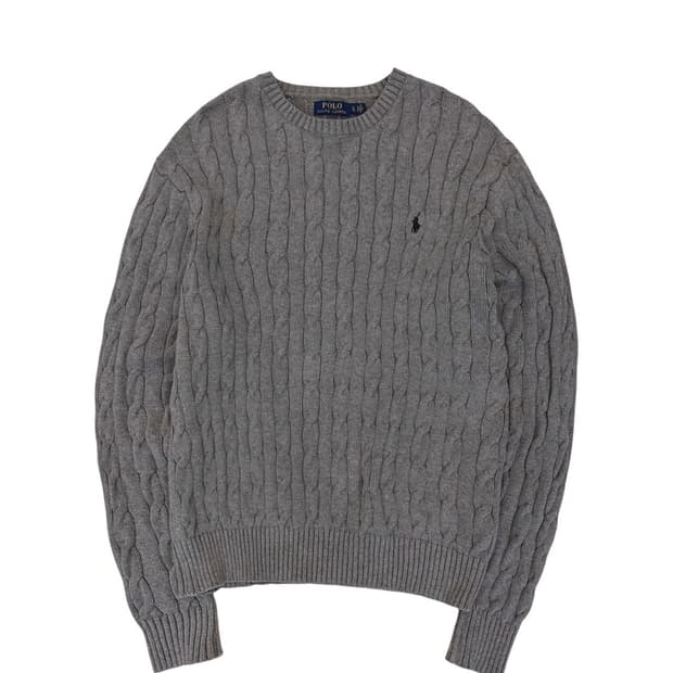 폴로 케이블 꽈배기 라운드넥 니트 웜그레이 (XL)