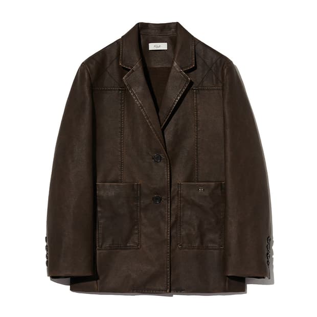 기준) Faux-Leather Stitched Blazer