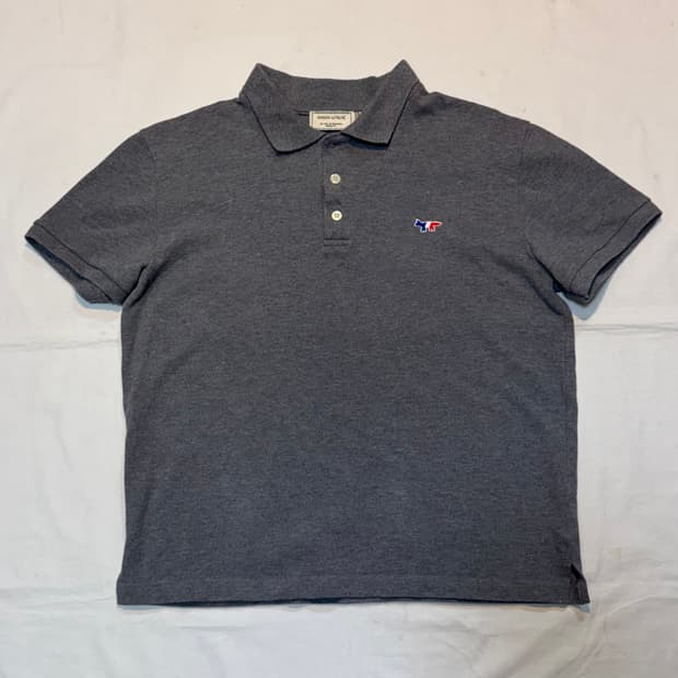 메종키츠네 트리컬러 패치로고 반팔 카라티 그레이