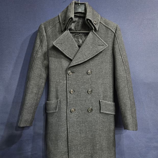 솔리드옴므 우영미 멜란지 그레이 남성 슬림핏 95 더블 하프코트 