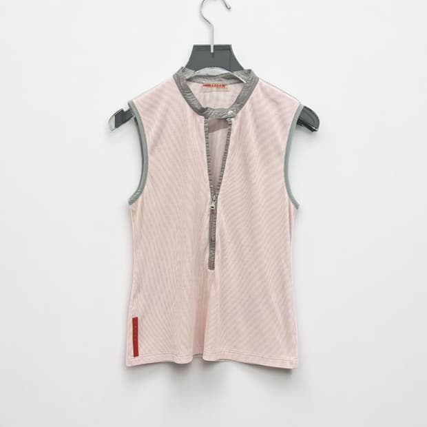 PRADA SPORT Ribbed Half Zip Sleeveless