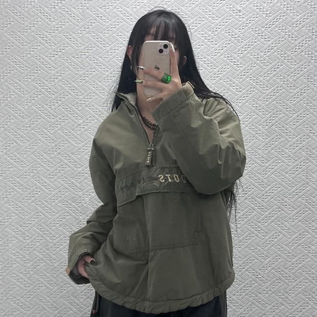 루츠 빈티지 빅포켓 올리브카키 양털 반집업 아노락 100 C08698