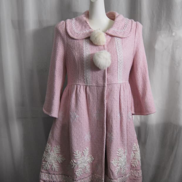vintage pink coat 히메갸루 러블리 빈티지 눈꽃 코트