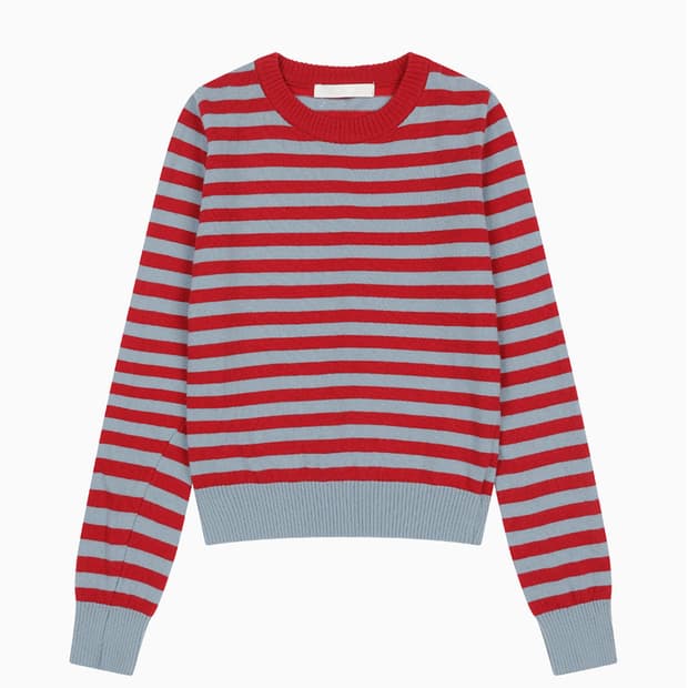 오헤시오 캐시미어 스트라이프 니트 블루 레드