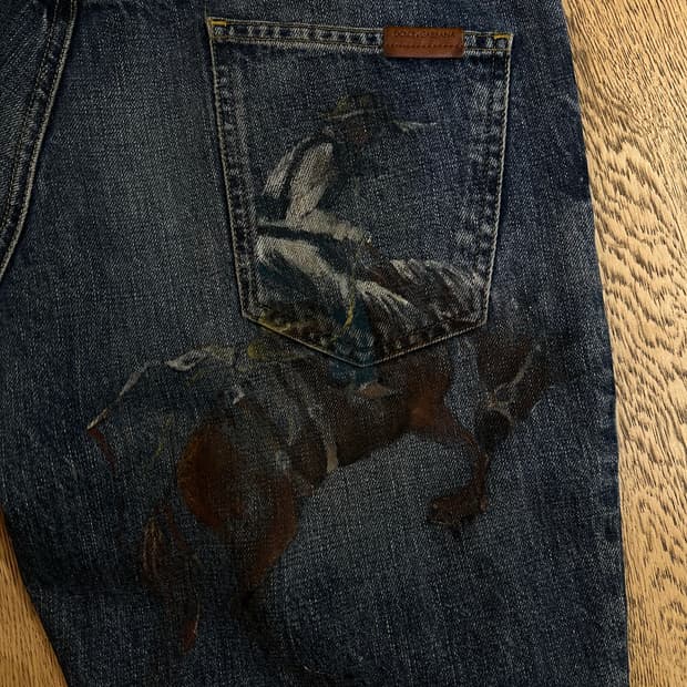 돌체앤가바나 데님 승마 프린팅 팬츠 50