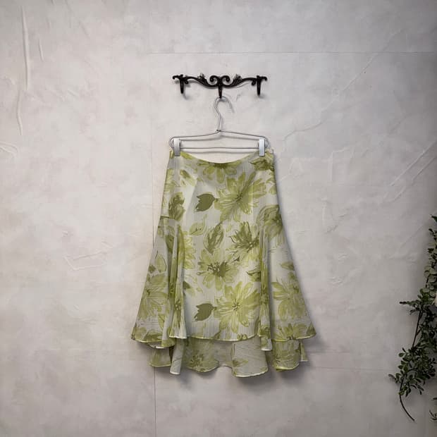 Green floral layered sheer skirt