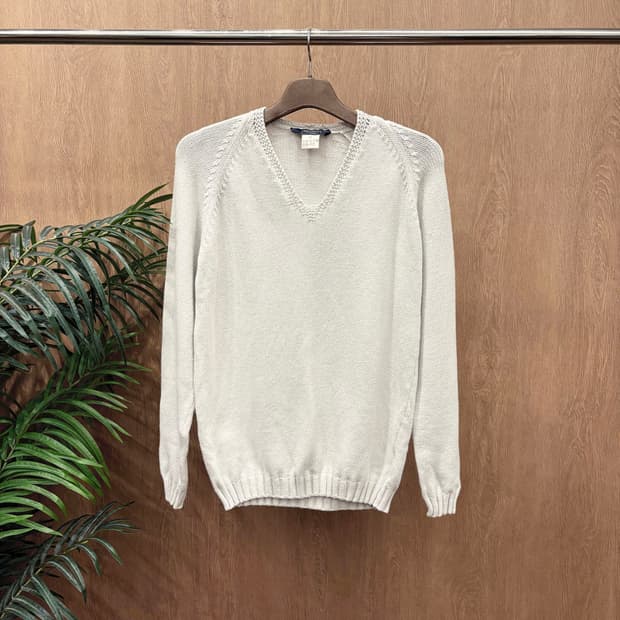 막스마라 위켄드 브이넥 니트 케이블 조직 레글런 슬리브 디테일 아이보리