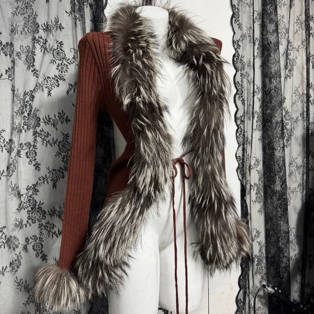 Fox fur knit cardigan