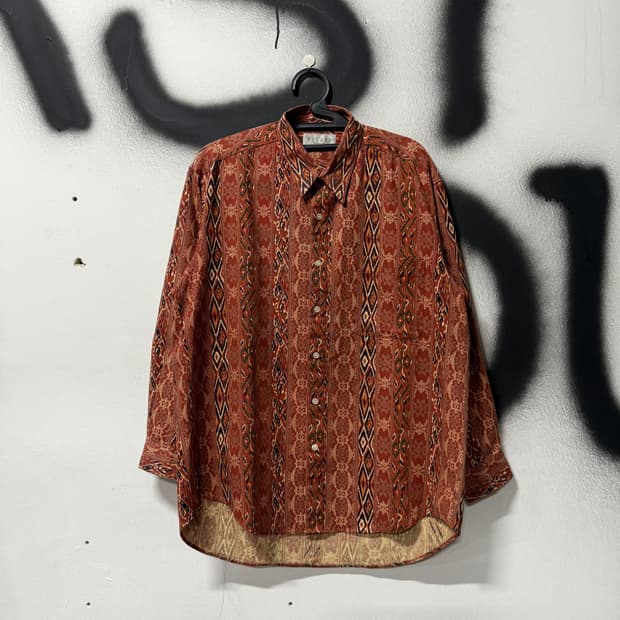 VTG 빈티지 에스닉 보헤미안 패턴 원포켓 긴팔 셔츠