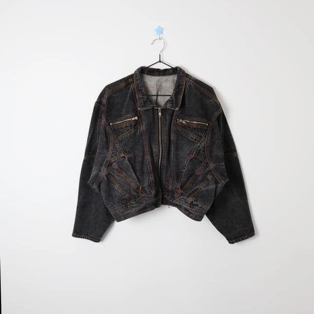 Vintage Cropped Biker Denim Jacket
