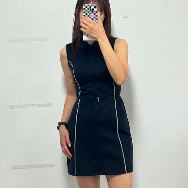 펜디(FENDI Jeans) 2in1 슬리브리스 원피스 다크네이비