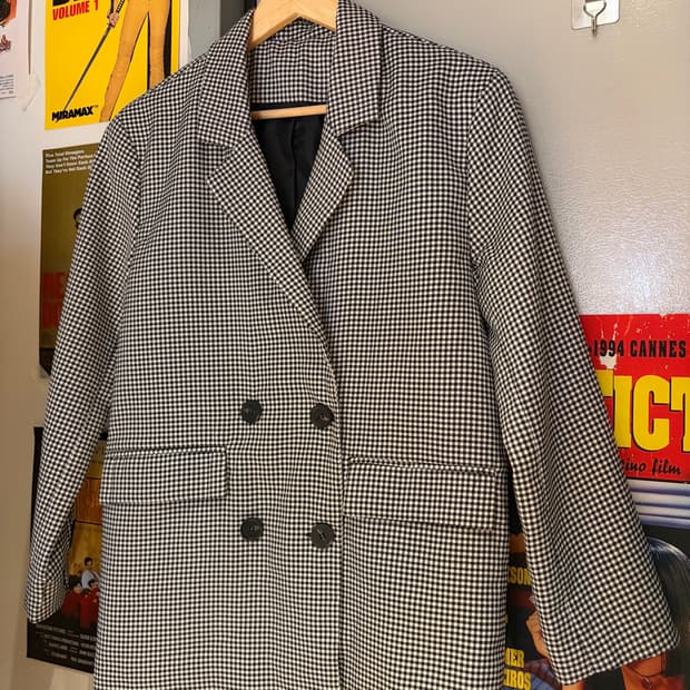 체크 더블 버튼 블레이저자켓