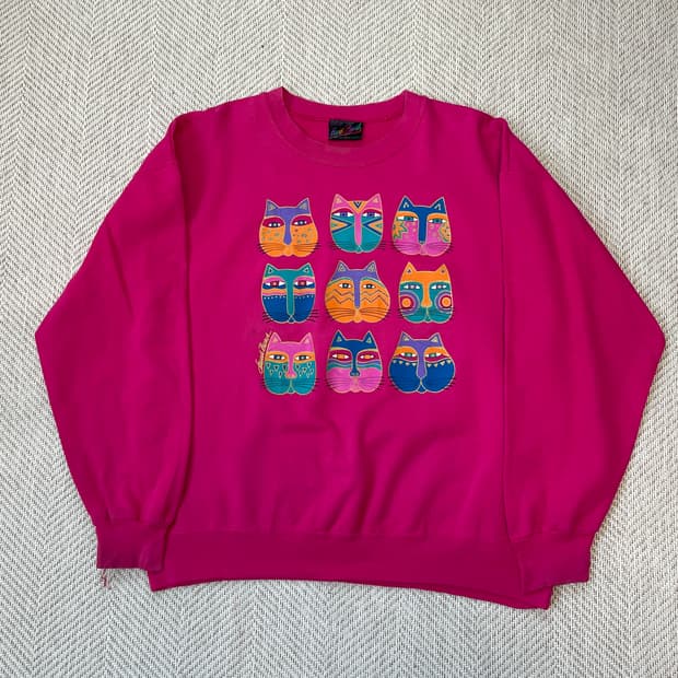 90s usa Laurel Burch  아트 캣 일러스트 스웻셔츠