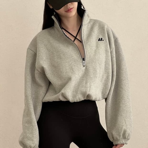 Monpeach 반집업 압축기모 맨투맨