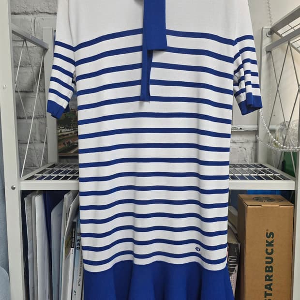 럭키슈에뜨 세일러 니트 반팔원피스 55~슬림66 프리 여름원피스WM40