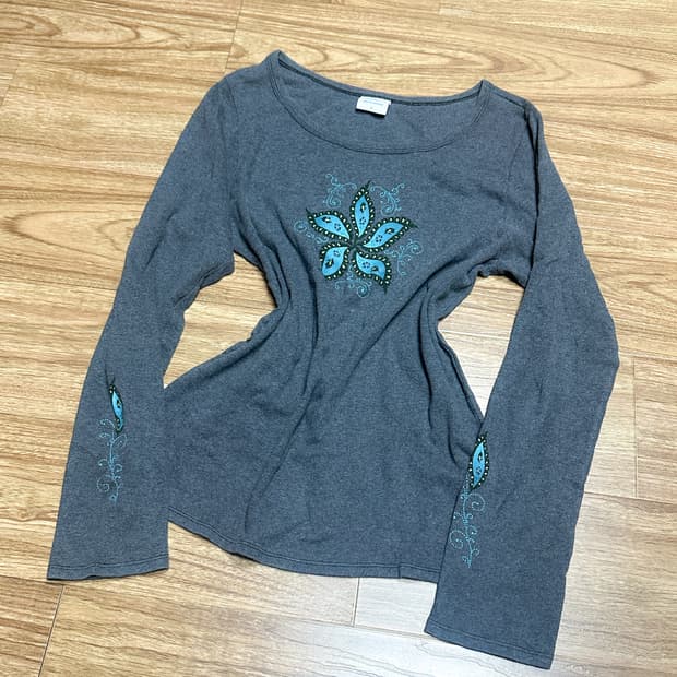 빈티지 차콜 민트 긴팔 티셔츠 오네갸루 로걀 라떼 긱시크 페어리 모리걸