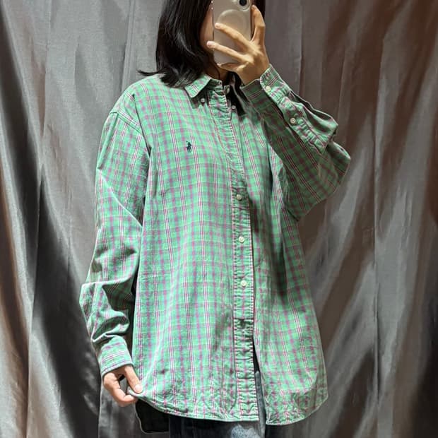 L 폴로랄프로렌 퍼플체크 그린 셔츠