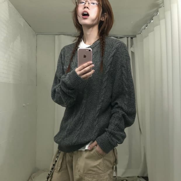 홀리스터 그레이 케이블 니트