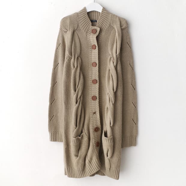 cable knit long cardigun