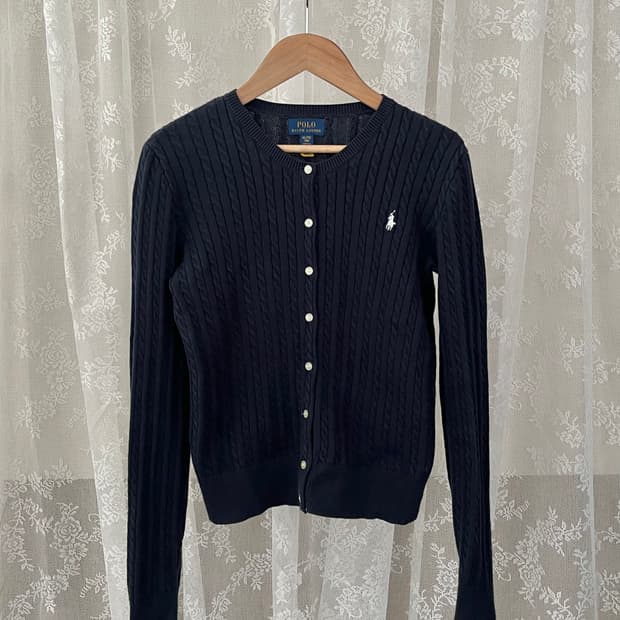 XL) 신형 폴로 랄프로렌 걸즈 꽈배기 가디건 네이비