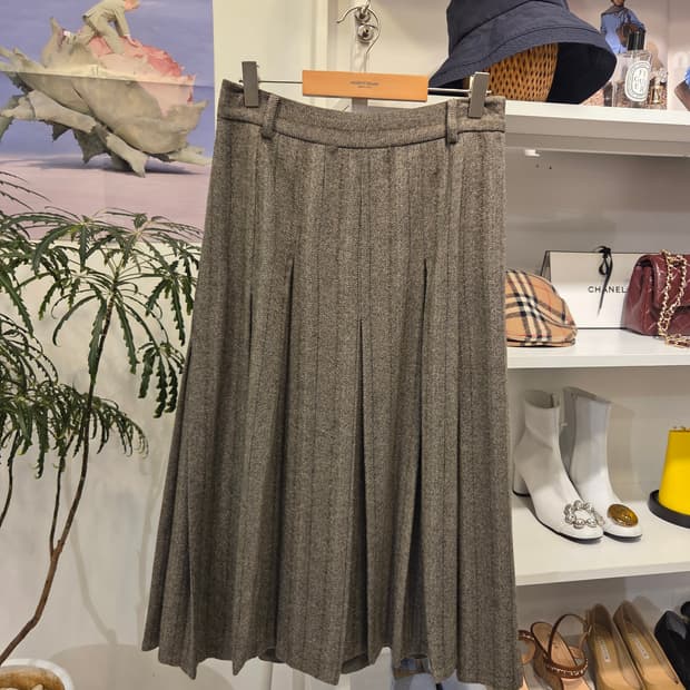 타임 울블랜딩 헤링본 주름 스커트